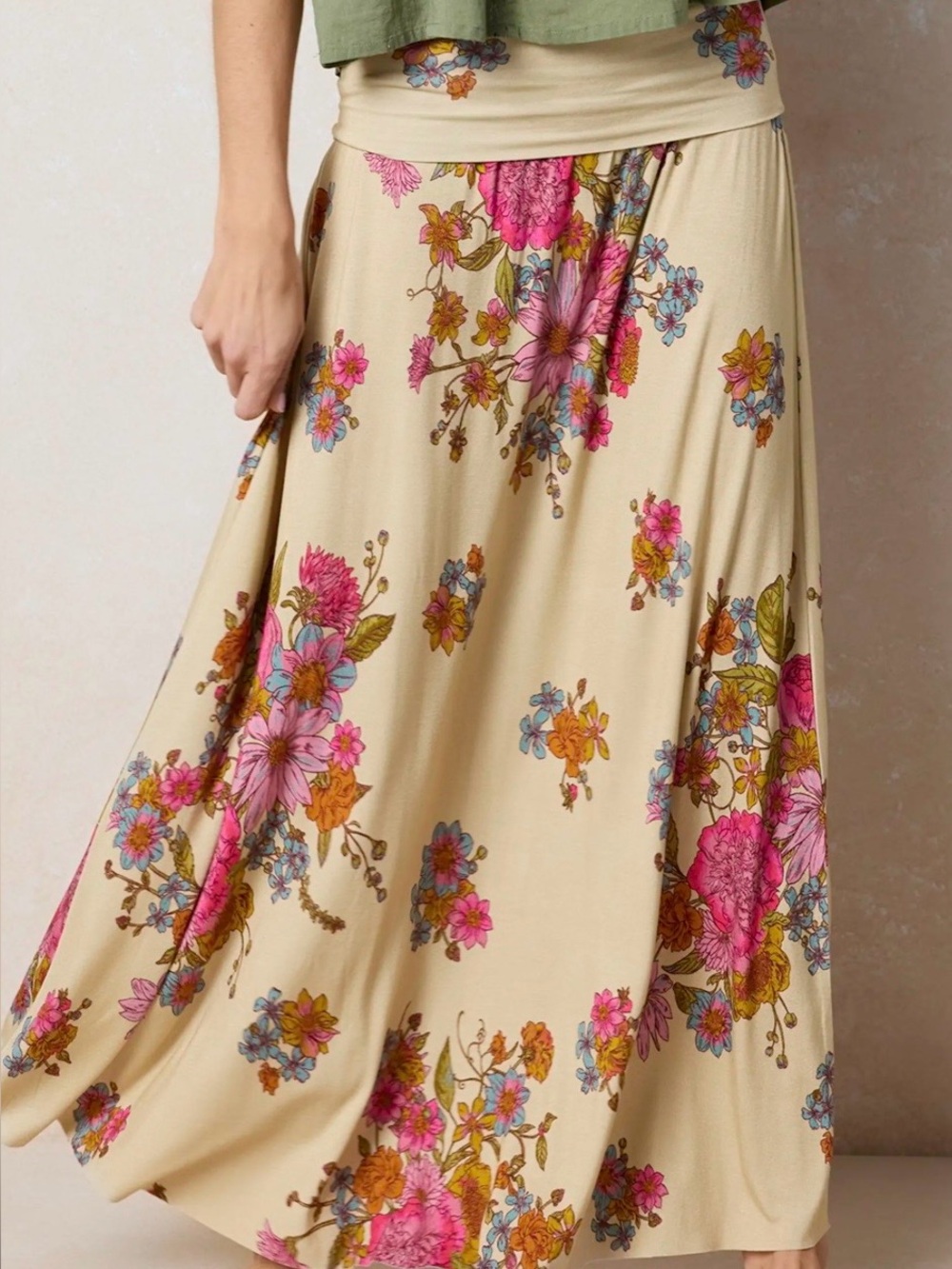 Natural Life "ButterSoft" Convertible Maxi Skirt - English Garden Cream XL